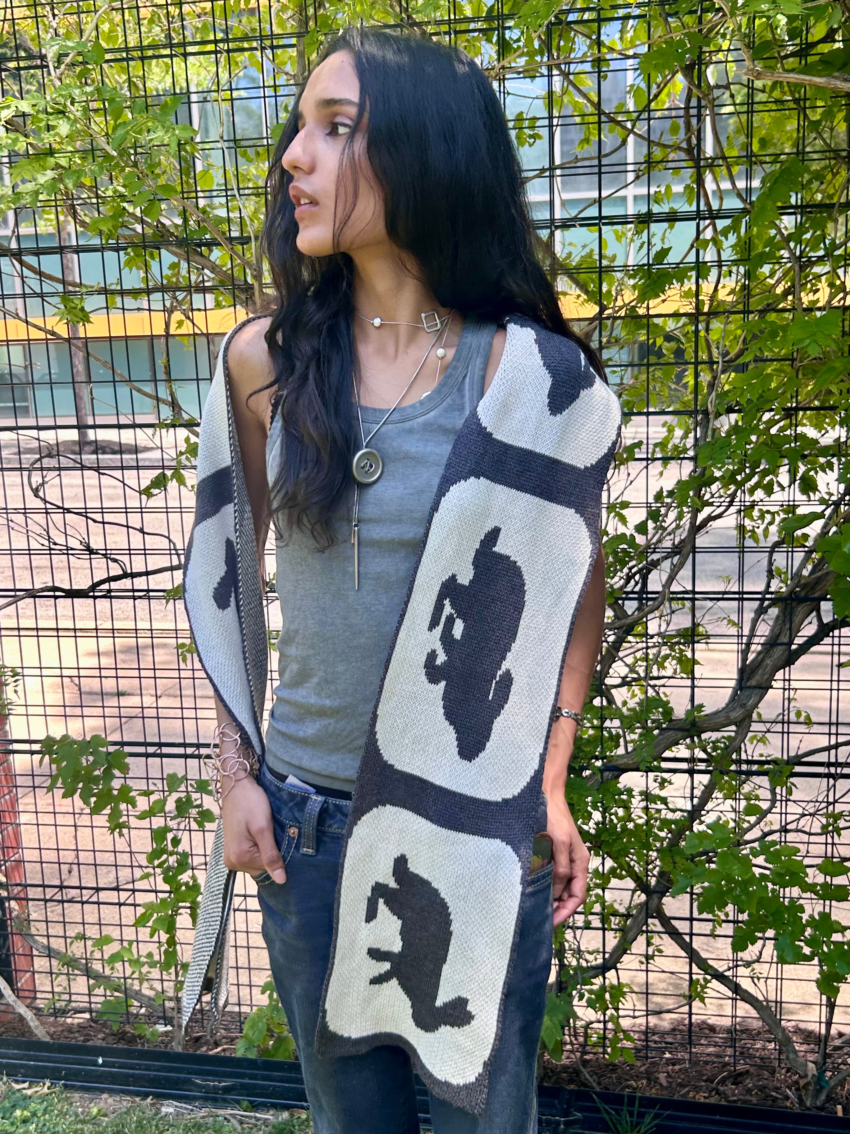 Zoetrope Bunny Scarf in Charcoal Gray - 100% Organic Cotton